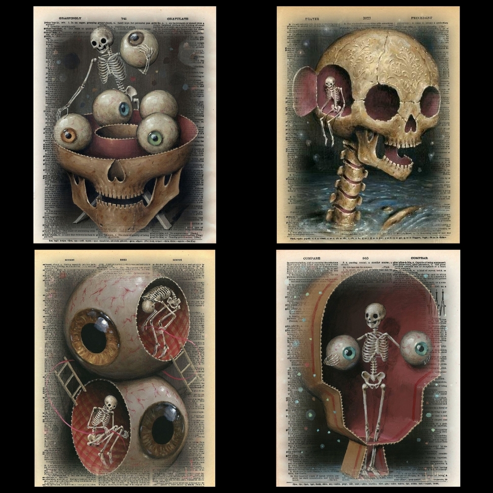 Creepy Skull Dictionary Book Page Art